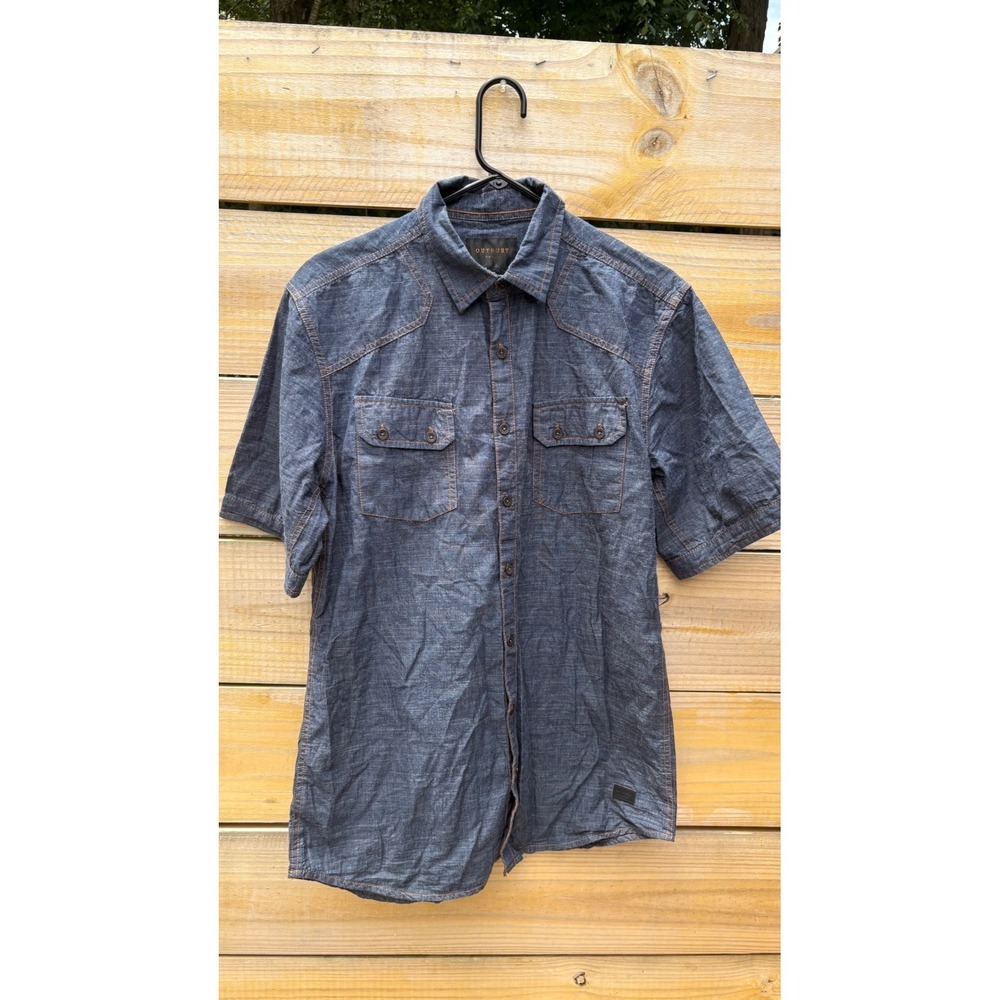 Outpost Makers Mens Large Blue Cotton Short Sleeve Button Down Shirt POSTW004